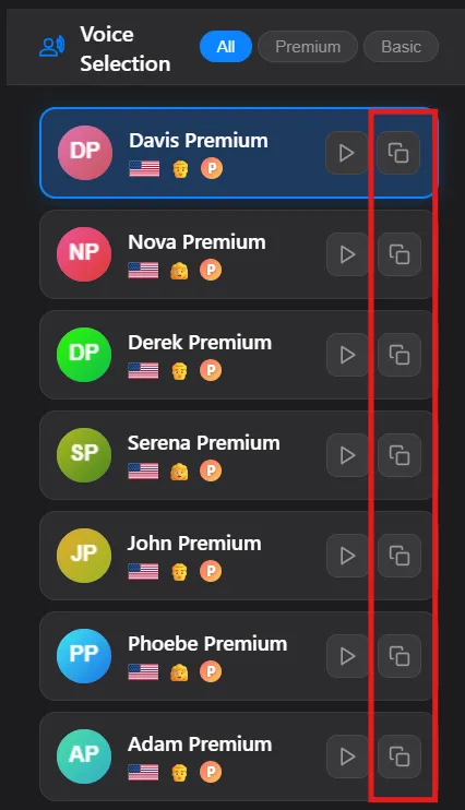 Voice Setters Copy Button