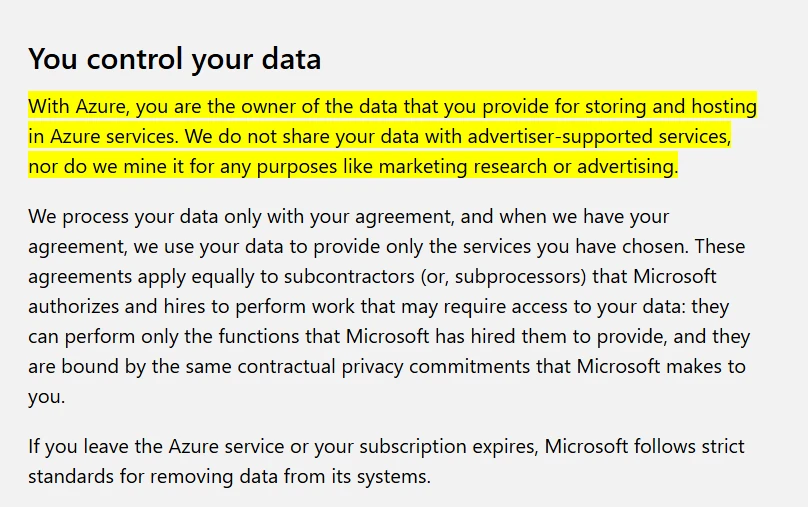Azure Storage Data Privacy