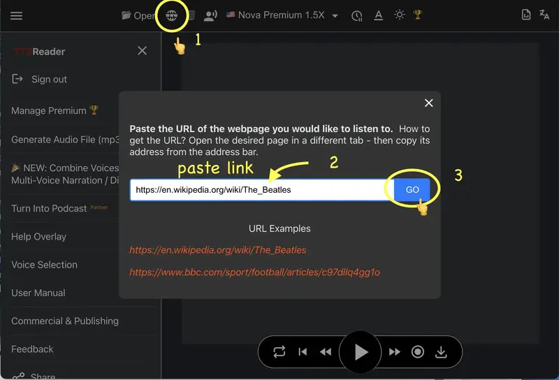 Import webpage via the URL import button